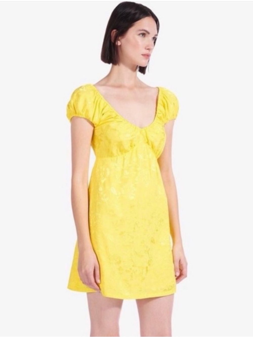 STAUD Yellow Jacquard Babydoll Mini Dress - Size 6